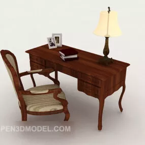 Chinese Retro Wooden Desk Chair 3d model