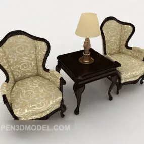 Chinese Retro Wooden Table And Chair Combination 3d model