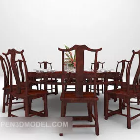 Chinese Wooden Traditional Round Dining Table 3d model