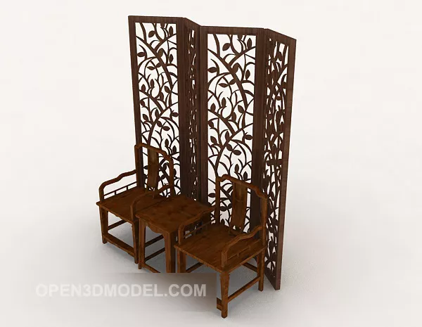 Carved Golden Partition Screen 3d model