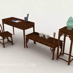 Chinese Simple Wooden Desk Chair 3d model