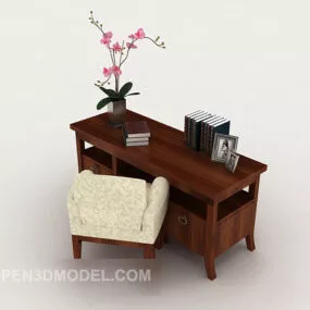 Chinese Simple Wooden Table And Chair 3d model