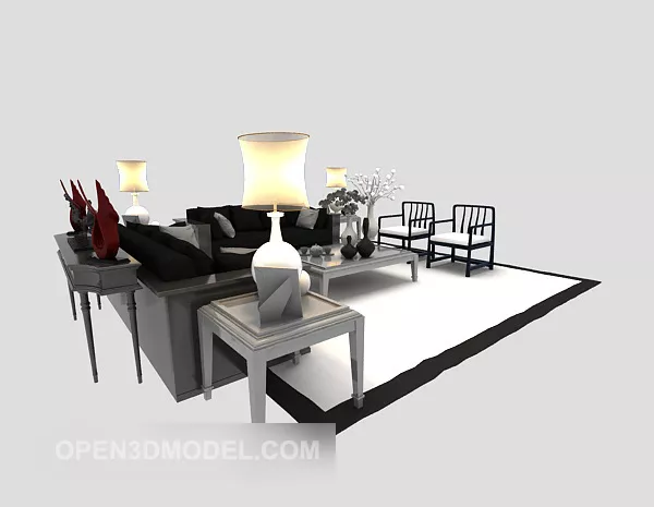 Chinese Sofa With Furniture 3d model Chinese Sofa With Furniture 3d model