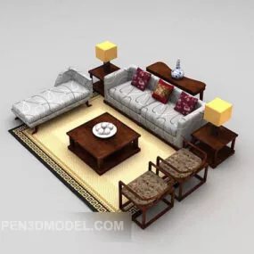 Chinese Sofa Modern Style With Wood Chair 3d model