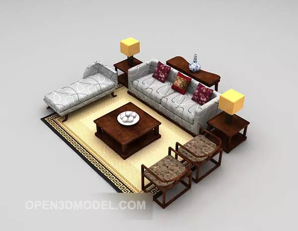 Chinese Sofa Modern Style With Wood Chair 3d model Chinese Sofa Modern Style With Wood Chair 3d model