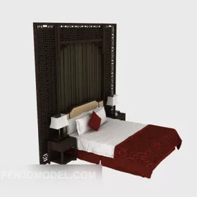 Chinese Solid Wood Double Bed 3d model