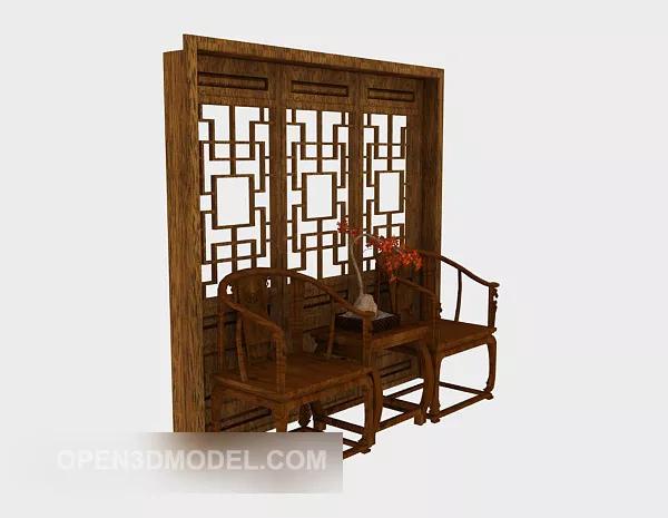 Chinese Wood Single Sofa Carving Screen 3d model Chinese Wood Single Sofa Carving Screen 3d model