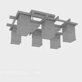 Chinese Style Chandelier Wood Frame 3d model