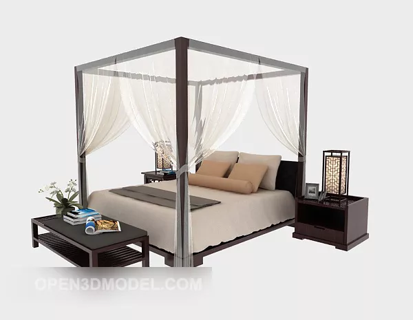 Chinese Poster Double Bed 3d model Chinese Poster Double Bed 3d model