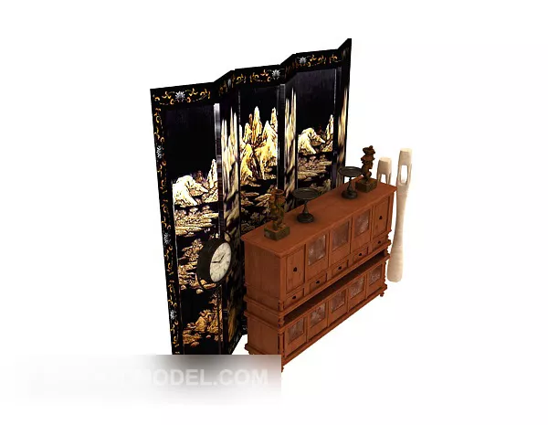 Chinese Style Hall Cabinet, Screen 3d model Chinese Style Hall Cabinet, Screen 3d model