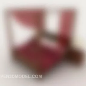 Chinese Style Retro Double Bed 3d model