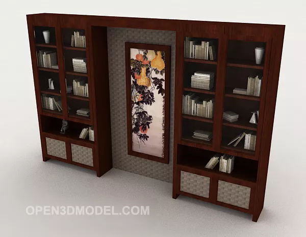 Wood Bookcase Flat Style With Shelf 3d model