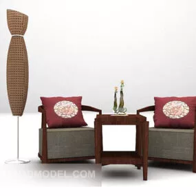 Chinese Table And Chair Combination Set 3d model
