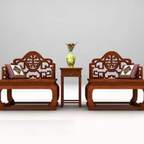 Chinese Wood Table Chair Furniture Set 3d model