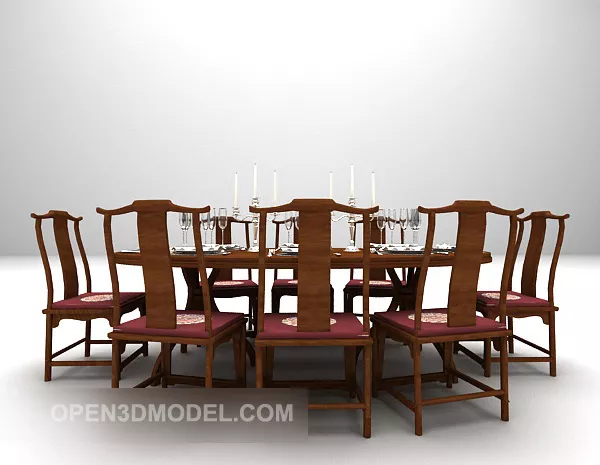 Chinese Table And Chairs Wood Material 3d model Chinese Table And Chairs Wood Material 3d model