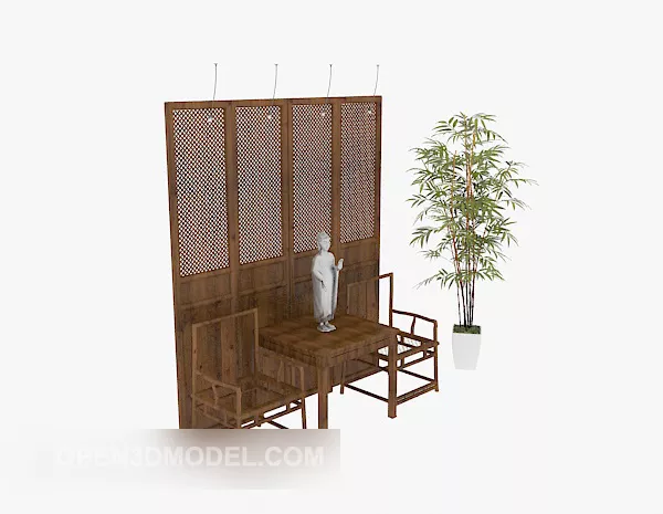 Chinese Screen Divider With Side Cabinet 3d model