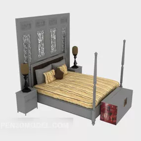 Chinese Traditional Double Bed 3d model