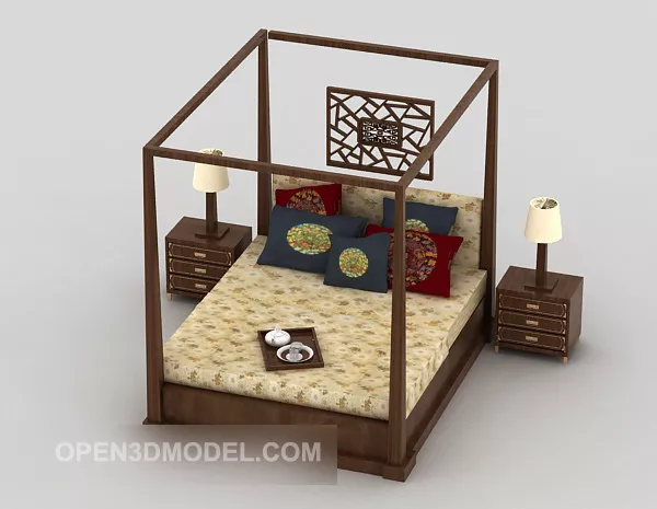 Chinese Traditional Style Double Bed 3d model Chinese Traditional Style Double Bed 3d model