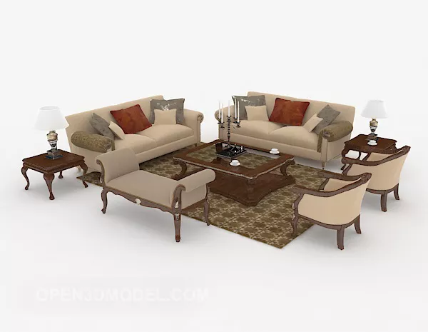 Chinese Wood Brown Combination Sofa 3d model Chinese Wood Brown Combination Sofa 3d model