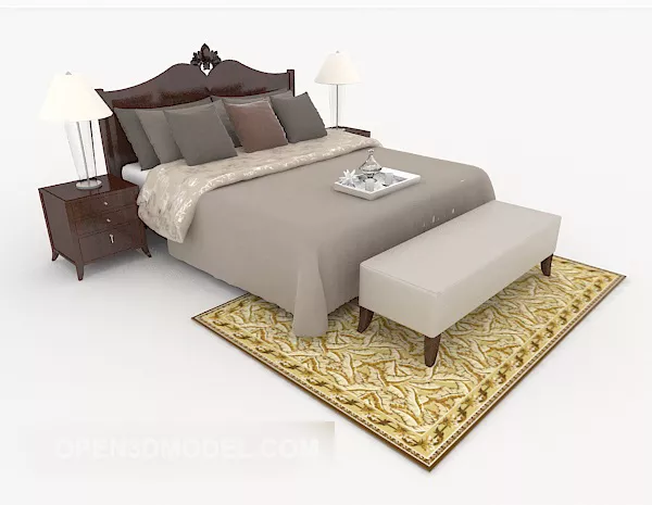 Chinese Wood Grey-brown Double Bed 3d model Chinese Wood Grey-brown Double Bed 3d model