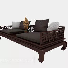 Chinese Wooden Retro Bed 3d model
