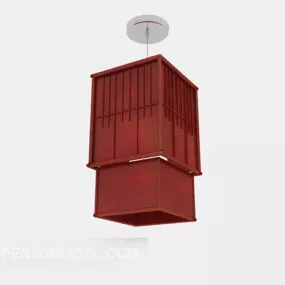 Chinese Wooden Chandelier Red Color 3d model