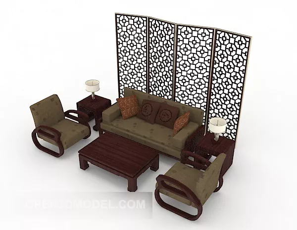 Chinese Sets Wooden Combination Sofa 3d model Chinese Sets Wooden Combination Sofa 3d model