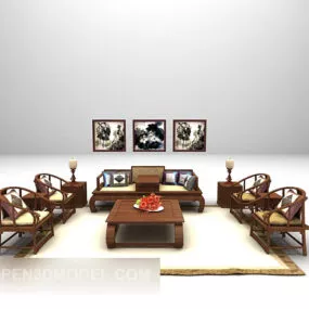 Chinese Wooden Home Sofa Furniture 3d model