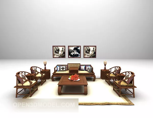 Chinese Wooden Home Sofa Furniture 3d model Chinese Wooden Home Sofa Furniture 3d model