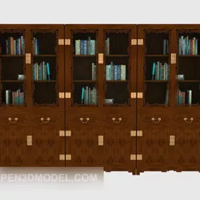 Chinese Wooden Large Bookcase 3d model