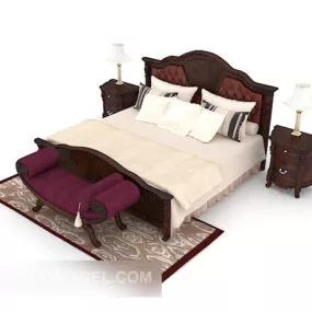 Chinese Wooden Retro Double Bed 3d model