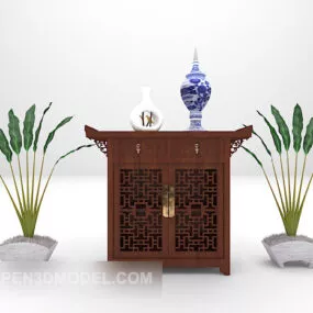 Chinese Wooden Side Cabinet Decoration 3d model