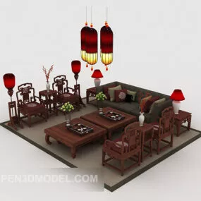 Chinese Style Wooden Sofa 3d model