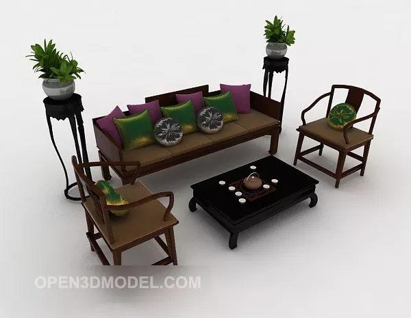 Chinese Wooden Sofa Set 3d model Chinese Wooden Sofa Set 3d model