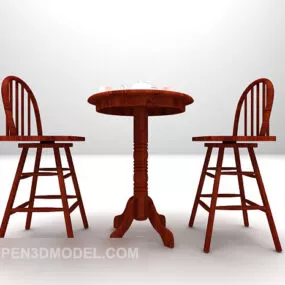 Chinese Round Wooden Table And Chairs 3d model