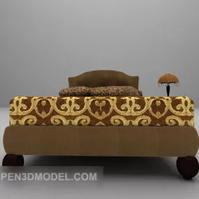 Classic Double Bed With Nightstand 3d model