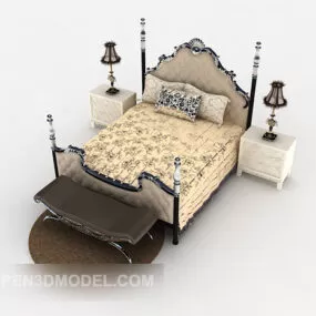 Classic European Double Bed 3d model