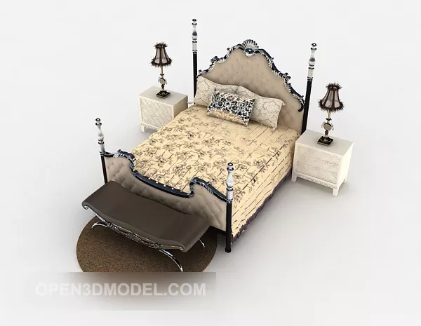 Classic European Double Bed 3d model Classic European Double Bed 3d model
