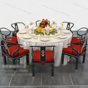 Restaurant Round Table Full Set 3d model