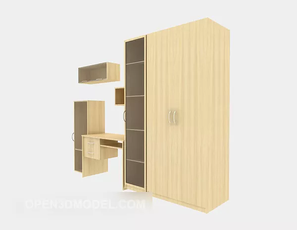 Walnut Wardrobe With Square Drawers 3d model
