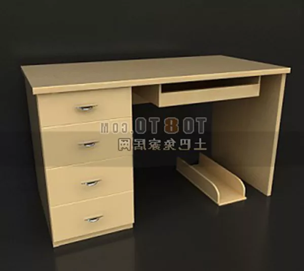 Computer Desk Wooden With Drawers 3d model Computer Desk Wooden With Drawers 3d model