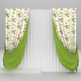Green flower curtain furniture 3d model