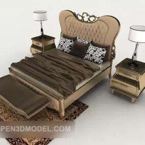 Dark Brown European Double Bed 3d model