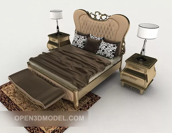 Dark Brown European Double Bed 3d model Dark Brown European Double Bed 3d model