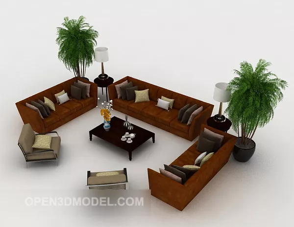 Home Dark Brown Sofa Sets 3d model Home Dark Brown Sofa Sets 3d model