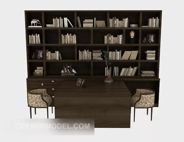 Black Bookcase With Book, Bird Decorative 3d model