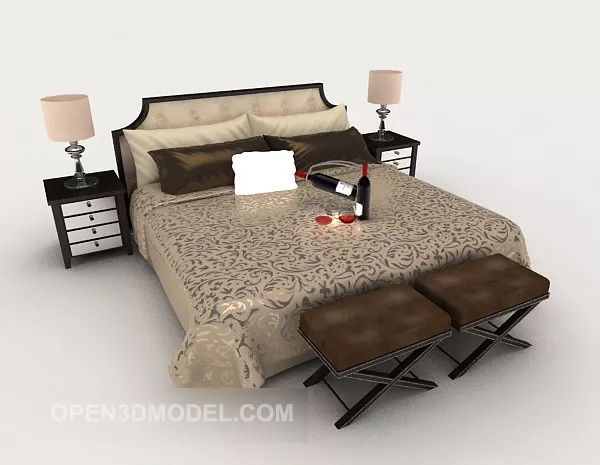Dark Solid Wood Double Bed 3d model Dark Solid Wood Double Bed 3d model