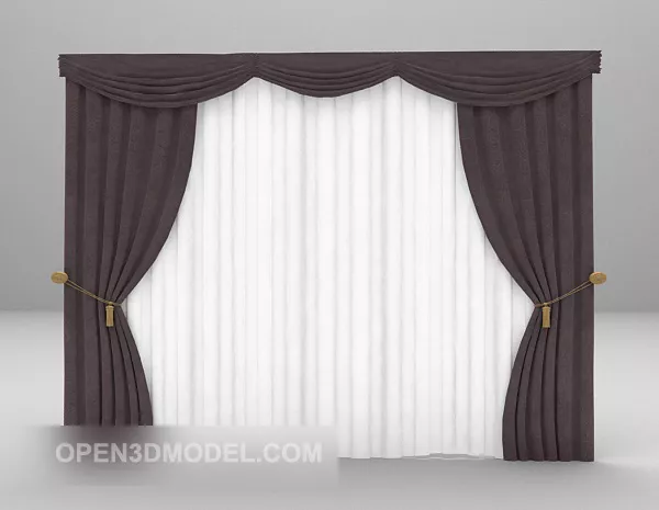 Decorative Curtains Brown White Fabric 3d model Decorative Curtains Brown White Fabric 3d model