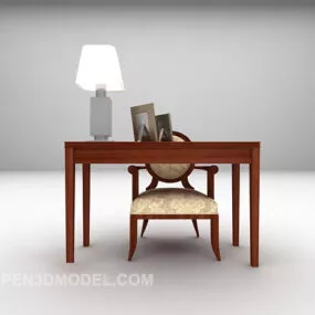 Work Desk With Chair And Lamp 3d model