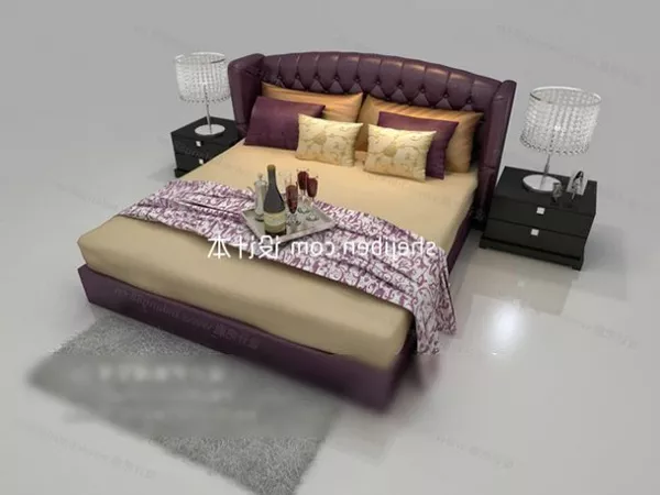 Double Bed Vintage Pattern 3d model Double Bed Vintage Pattern 3d model